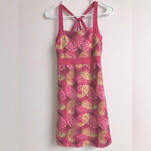 Soybu Women’s Dress, Small, Pink/Lime Green, Bodycon, Cross Straps, Paisley